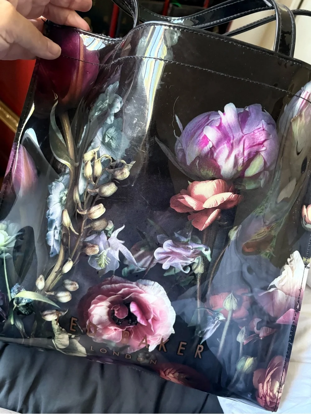 Ted Baker Black Patent Tote with Multicolor Floral Print - Picture 5 of 5